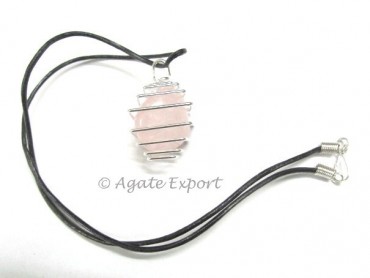 Rose Quartz Tumbled Wrap Pendants.