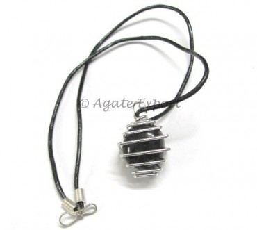 Black Agate Tumbled Stones Wrap Pendants.