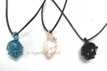 Mix Agate Cord Wrap Tumbled Wrap Pendants.