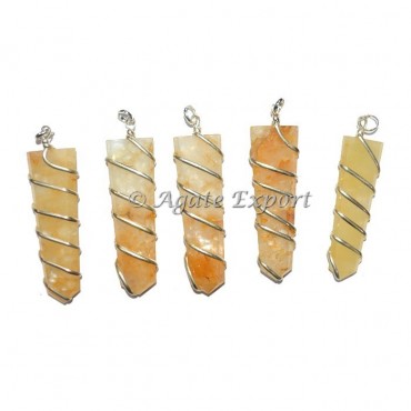 Golden Quartz Flate Pencil Wrap Pendants