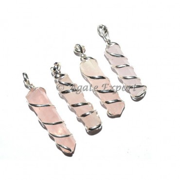 Rose Quartz Pencil Wrap Pendants