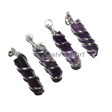 Amethyst Pencil Wrap Pendants