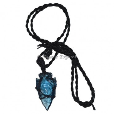 Blue Glass Arrowheads  Wire Wrap Pendants
