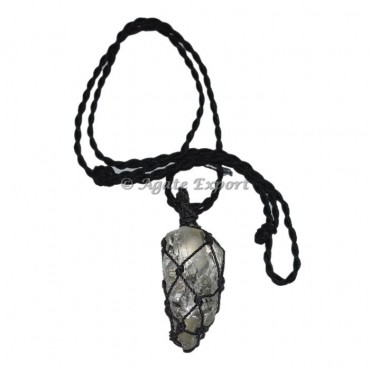 Crystal Quartz Black Cord Wire Wrapped Pendant