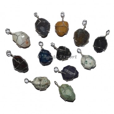 Faceted Tumbled Stones Wire Wrap Pendant
