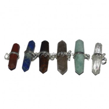Assorted Stones Double Terminated Pencil Pendants