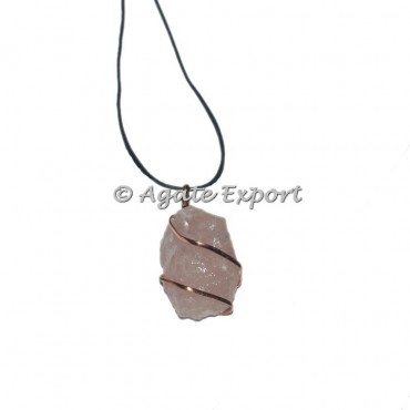Rose Quartz Hammered Copper Wire Pendants