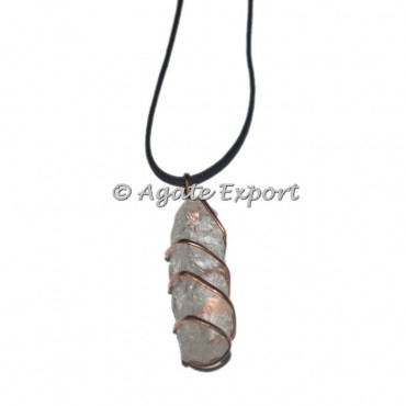 Crystal Quartz Stick Copper Wrap Pendants