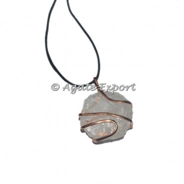 Crystal Quartz Round Copper Wrap Pendants