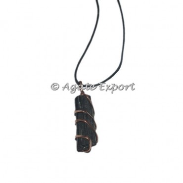 Black Tourmaline Natural Copper Wrap Pendants