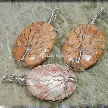 Sunstone Silver Wire Wrapped Pendants