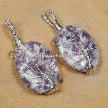 Lepidolite Silver Wire Wrapped Pendants