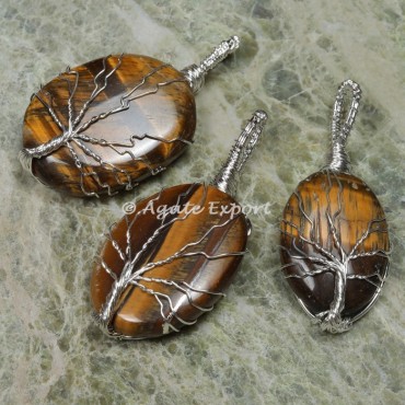 Tiger Eye Silver Wire Wrapped Pendants