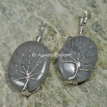 Grey Aventurine Silver Wire Wrapped Pendants