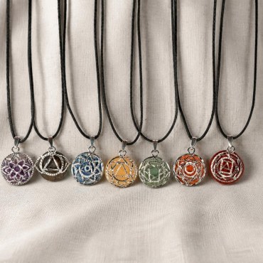 7 Chakra Silver Metal Disc Pendants Set