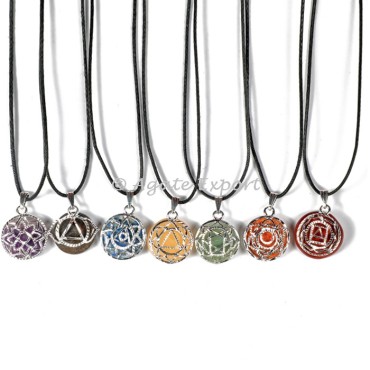 7 Chakra Silver Metal Disc Pendants Set